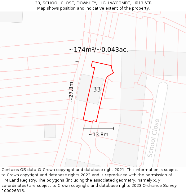 33, SCHOOL CLOSE, DOWNLEY, HIGH WYCOMBE, HP13 5TR: Plot and title map