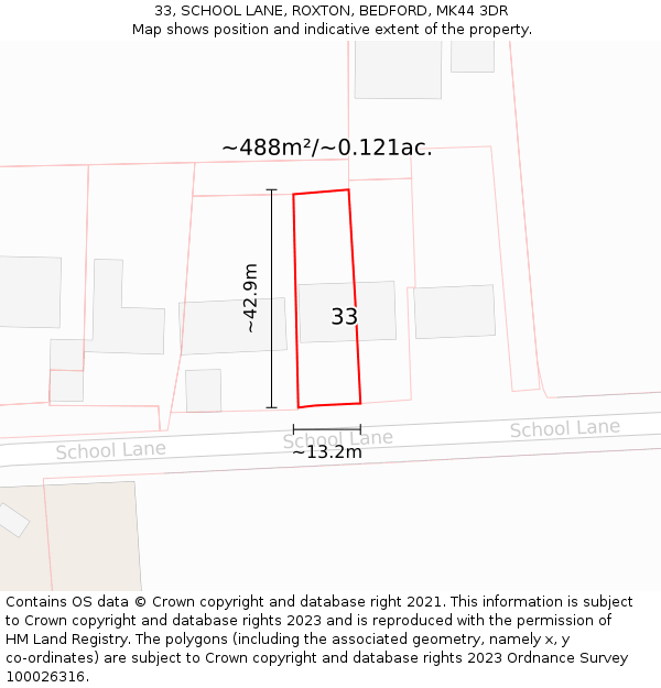 33, SCHOOL LANE, ROXTON, BEDFORD, MK44 3DR: Plot and title map