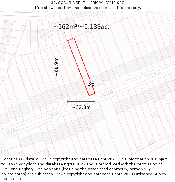 33, SCRUB RISE, BILLERICAY, CM12 9PG: Plot and title map