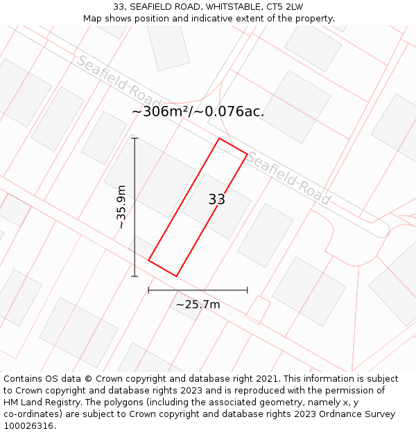 33, SEAFIELD ROAD, WHITSTABLE, CT5 2LW: Plot and title map