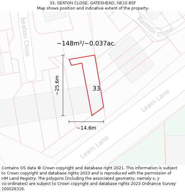 33, SEATON CLOSE, GATESHEAD, NE10 8SF: Plot and title map