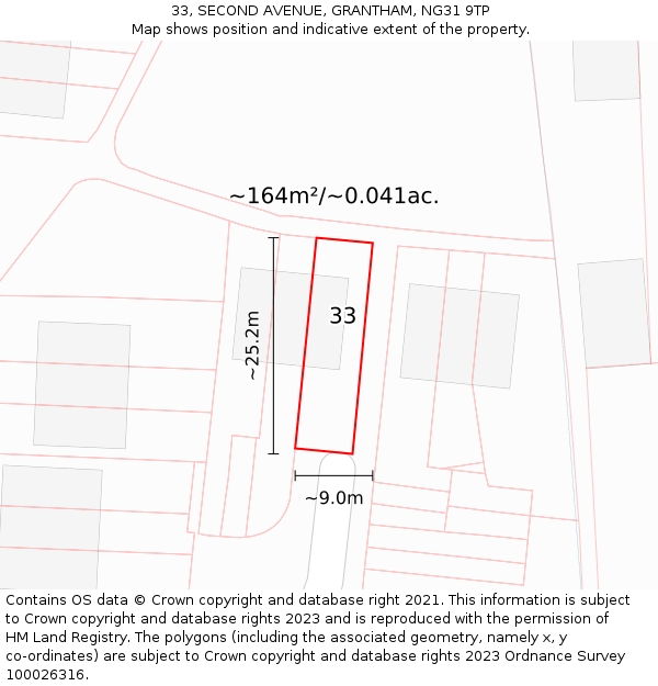 33, SECOND AVENUE, GRANTHAM, NG31 9TP: Plot and title map