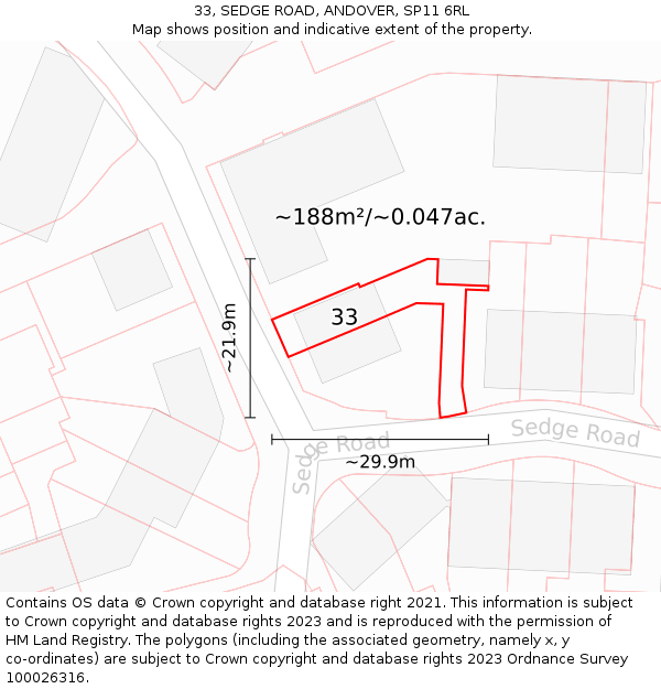 33, SEDGE ROAD, ANDOVER, SP11 6RL: Plot and title map