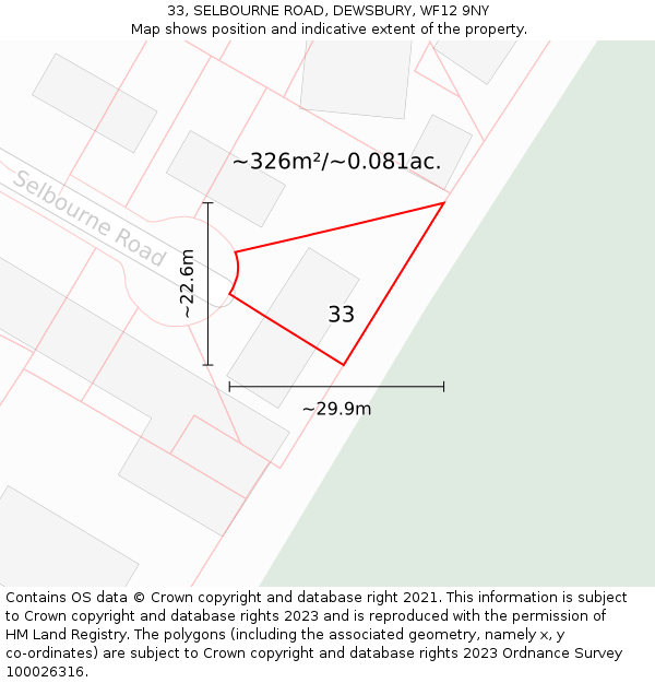33, SELBOURNE ROAD, DEWSBURY, WF12 9NY: Plot and title map