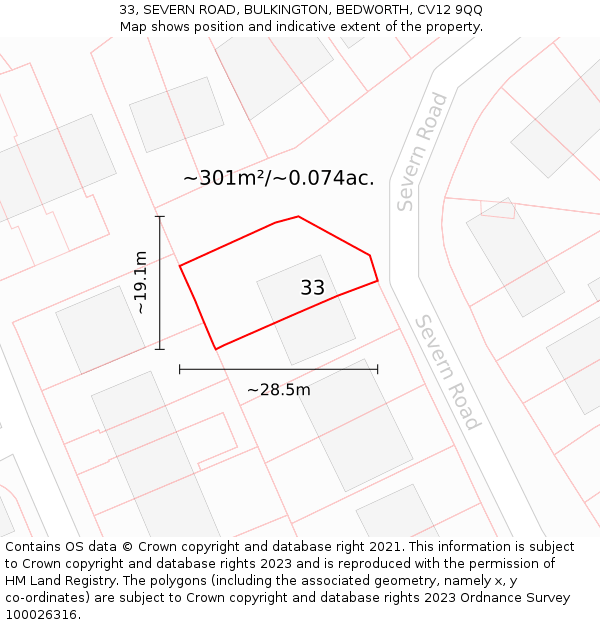 33, SEVERN ROAD, BULKINGTON, BEDWORTH, CV12 9QQ: Plot and title map