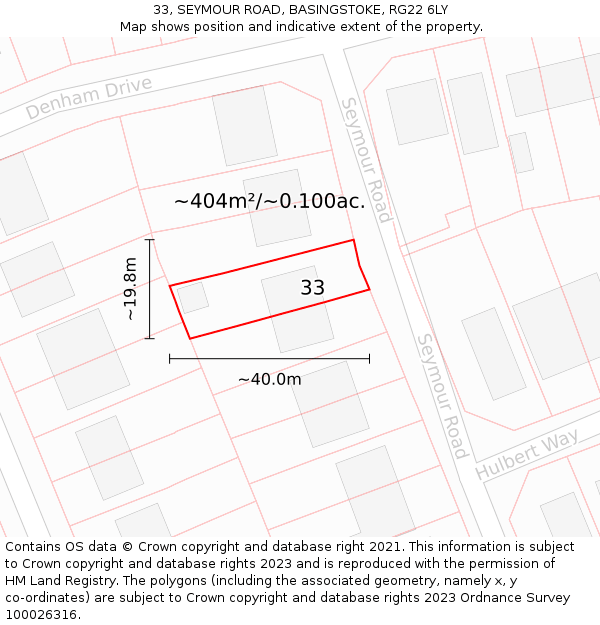 33, SEYMOUR ROAD, BASINGSTOKE, RG22 6LY: Plot and title map