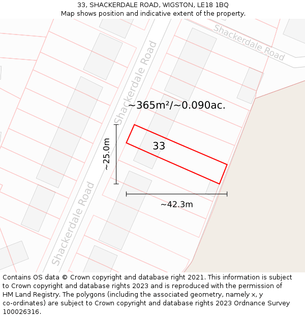 33, SHACKERDALE ROAD, WIGSTON, LE18 1BQ: Plot and title map