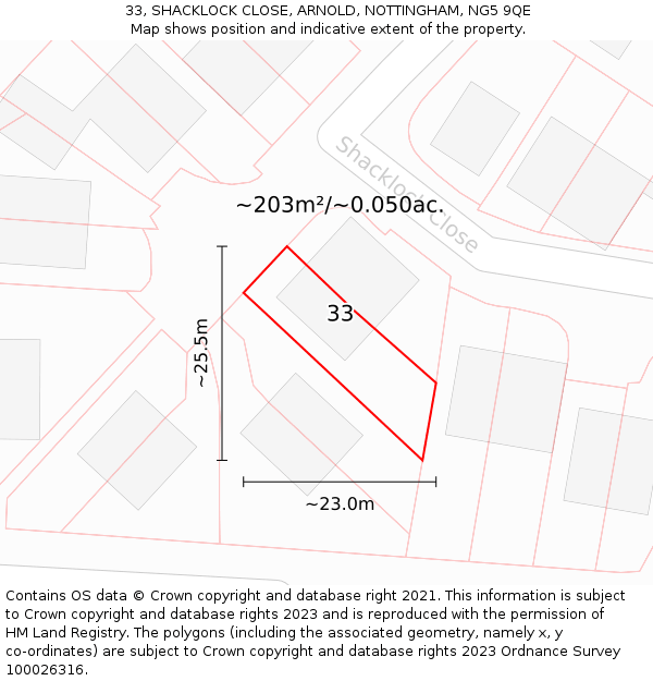 33, SHACKLOCK CLOSE, ARNOLD, NOTTINGHAM, NG5 9QE: Plot and title map