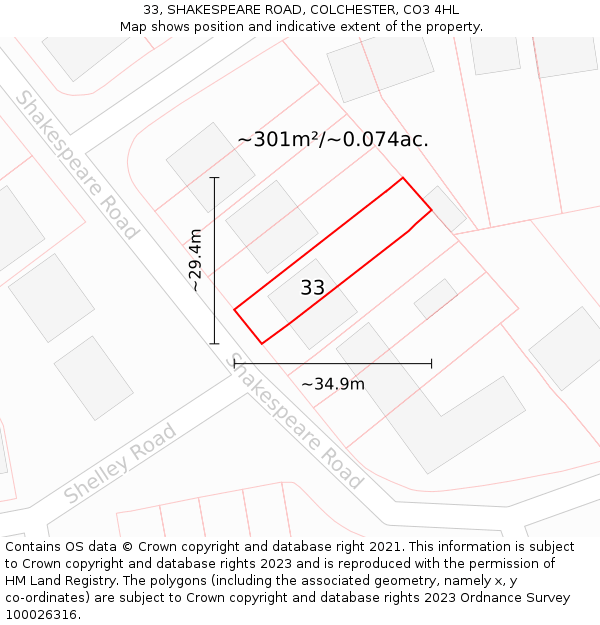 33, SHAKESPEARE ROAD, COLCHESTER, CO3 4HL: Plot and title map