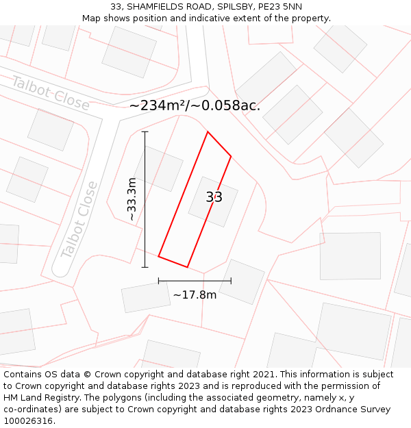 33, SHAMFIELDS ROAD, SPILSBY, PE23 5NN: Plot and title map