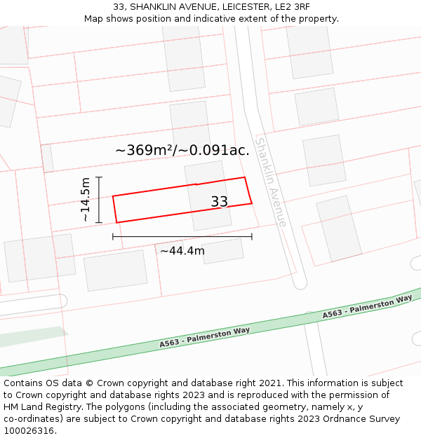 33, SHANKLIN AVENUE, LEICESTER, LE2 3RF: Plot and title map
