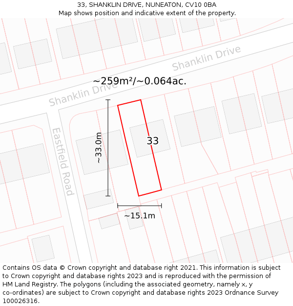 33, SHANKLIN DRIVE, NUNEATON, CV10 0BA: Plot and title map