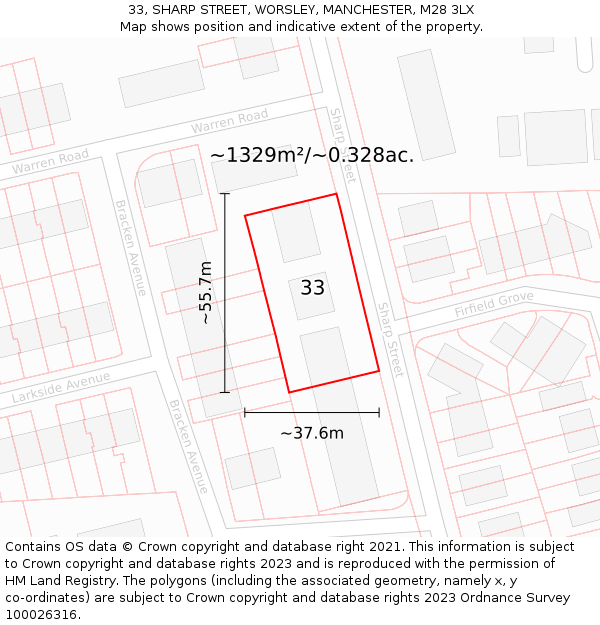 33, SHARP STREET, WORSLEY, MANCHESTER, M28 3LX: Plot and title map