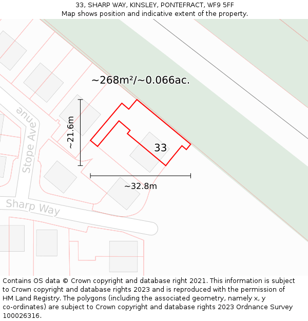 33, SHARP WAY, KINSLEY, PONTEFRACT, WF9 5FF: Plot and title map