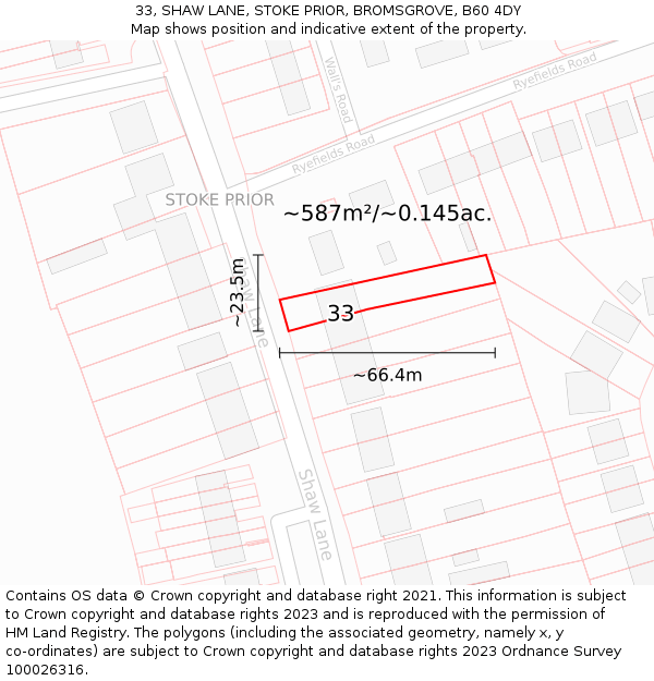 33, SHAW LANE, STOKE PRIOR, BROMSGROVE, B60 4DY: Plot and title map