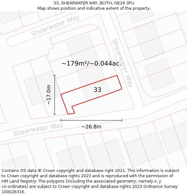 33, SHEARWATER WAY, BLYTH, NE24 3PU: Plot and title map