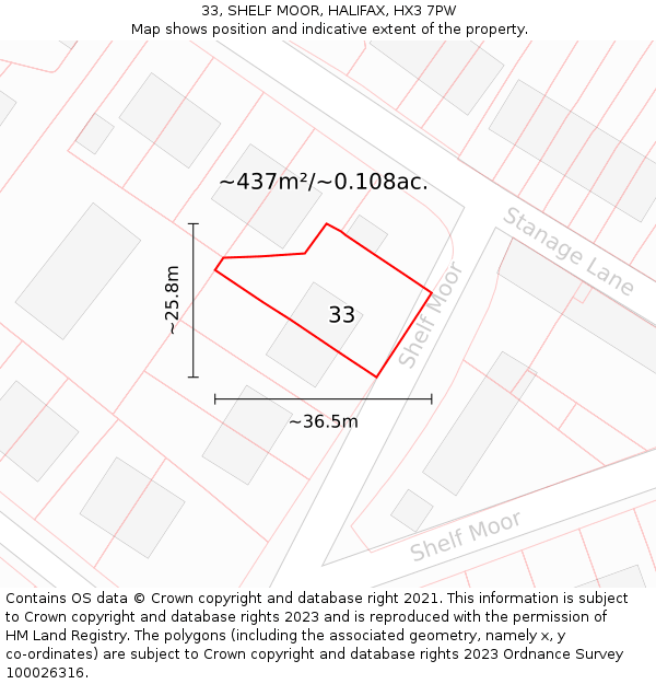 33, SHELF MOOR, HALIFAX, HX3 7PW: Plot and title map