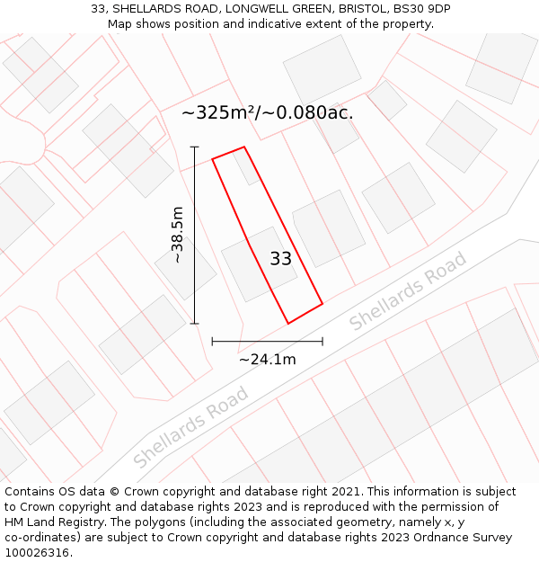 33, SHELLARDS ROAD, LONGWELL GREEN, BRISTOL, BS30 9DP: Plot and title map