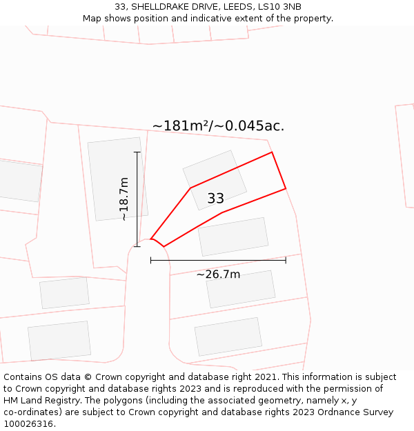 33, SHELLDRAKE DRIVE, LEEDS, LS10 3NB: Plot and title map