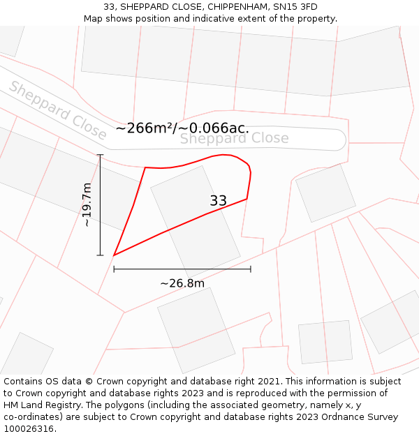 33, SHEPPARD CLOSE, CHIPPENHAM, SN15 3FD: Plot and title map