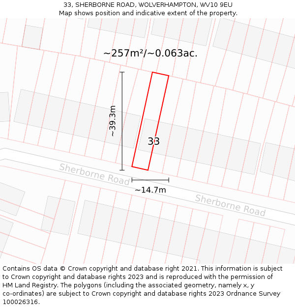 33, SHERBORNE ROAD, WOLVERHAMPTON, WV10 9EU: Plot and title map