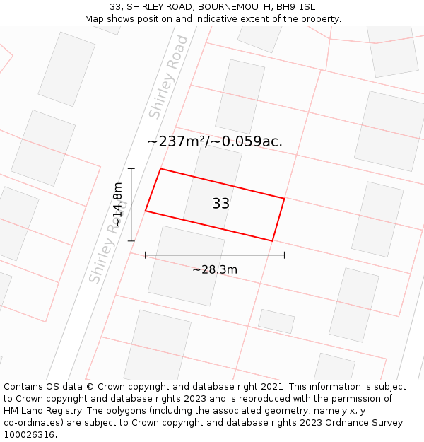 33, SHIRLEY ROAD, BOURNEMOUTH, BH9 1SL: Plot and title map
