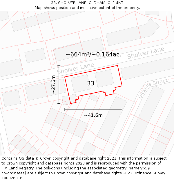 33, SHOLVER LANE, OLDHAM, OL1 4NT: Plot and title map