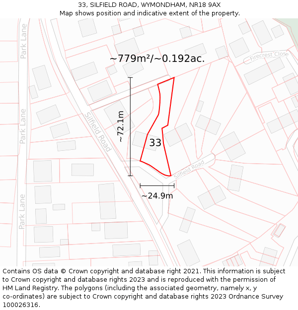 33, SILFIELD ROAD, WYMONDHAM, NR18 9AX: Plot and title map