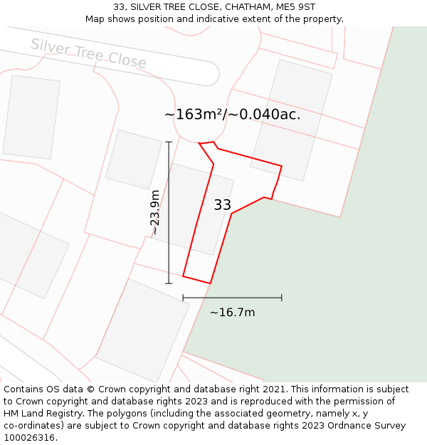 33, SILVER TREE CLOSE, CHATHAM, ME5 9ST: Plot and title map