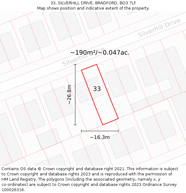 33, SILVERHILL DRIVE, BRADFORD, BD3 7LF: Plot and title map