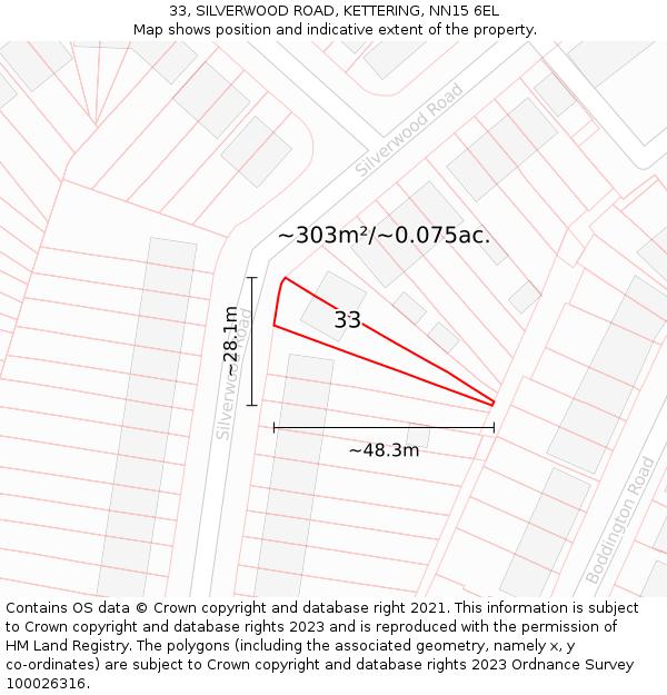 33, SILVERWOOD ROAD, KETTERING, NN15 6EL: Plot and title map
