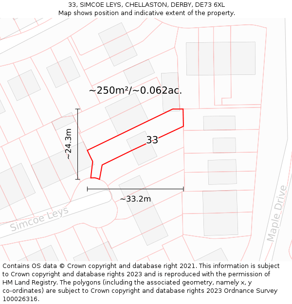 33, SIMCOE LEYS, CHELLASTON, DERBY, DE73 6XL: Plot and title map
