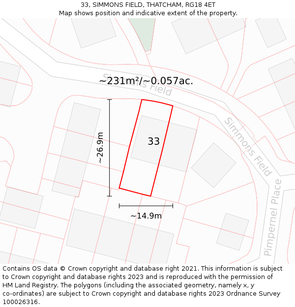 33, SIMMONS FIELD, THATCHAM, RG18 4ET: Plot and title map