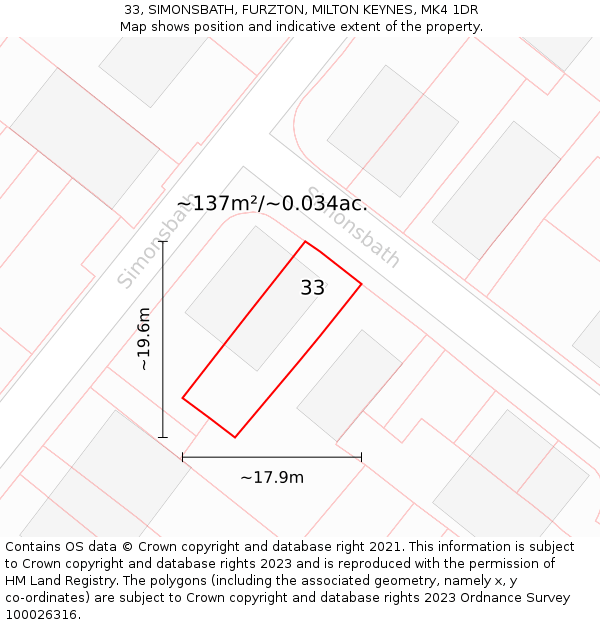 33, SIMONSBATH, FURZTON, MILTON KEYNES, MK4 1DR: Plot and title map