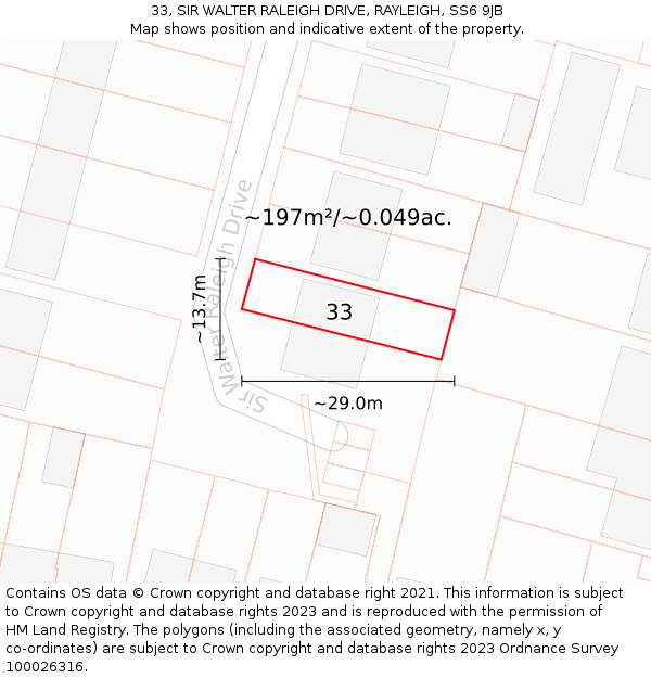 33, SIR WALTER RALEIGH DRIVE, RAYLEIGH, SS6 9JB: Plot and title map