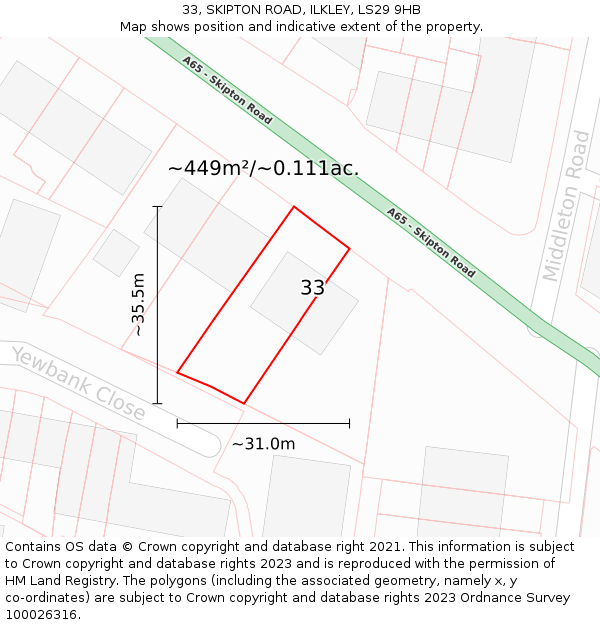 33, SKIPTON ROAD, ILKLEY, LS29 9HB: Plot and title map