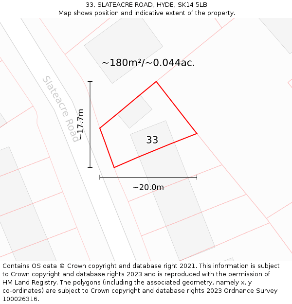 33, SLATEACRE ROAD, HYDE, SK14 5LB: Plot and title map