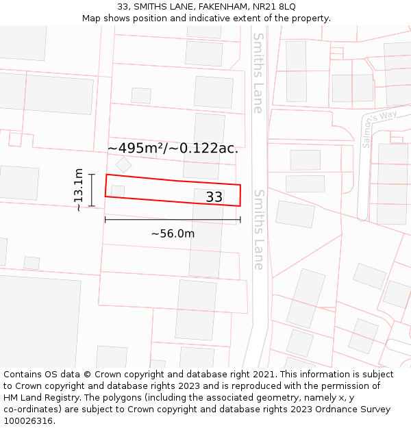 33, SMITHS LANE, FAKENHAM, NR21 8LQ: Plot and title map