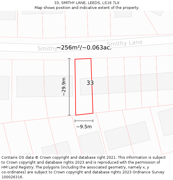 33, SMITHY LANE, LEEDS, LS16 7LX: Plot and title map