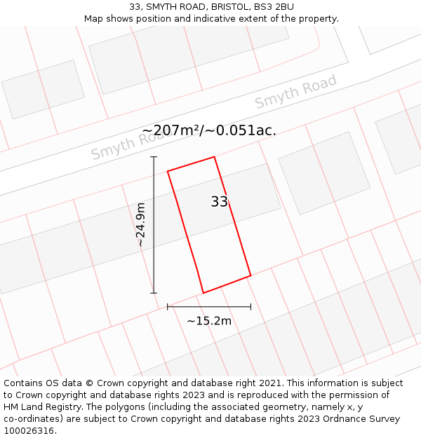 33, SMYTH ROAD, BRISTOL, BS3 2BU: Plot and title map
