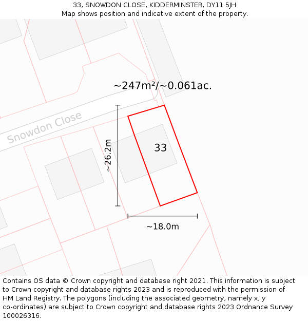 33, SNOWDON CLOSE, KIDDERMINSTER, DY11 5JH: Plot and title map