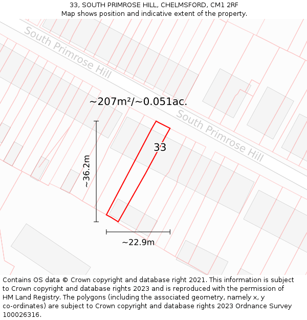 33, SOUTH PRIMROSE HILL, CHELMSFORD, CM1 2RF: Plot and title map