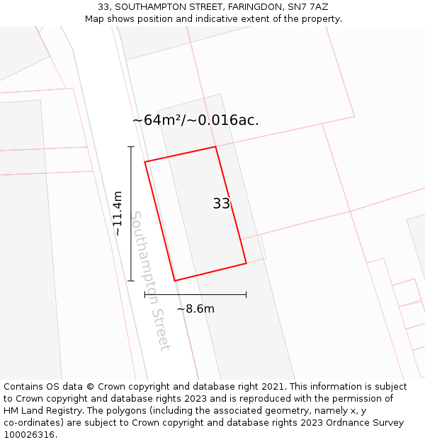 33, SOUTHAMPTON STREET, FARINGDON, SN7 7AZ: Plot and title map