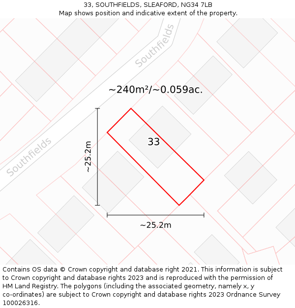 33, SOUTHFIELDS, SLEAFORD, NG34 7LB: Plot and title map