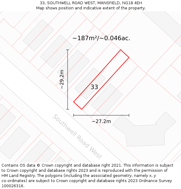 33, SOUTHWELL ROAD WEST, MANSFIELD, NG18 4EH: Plot and title map