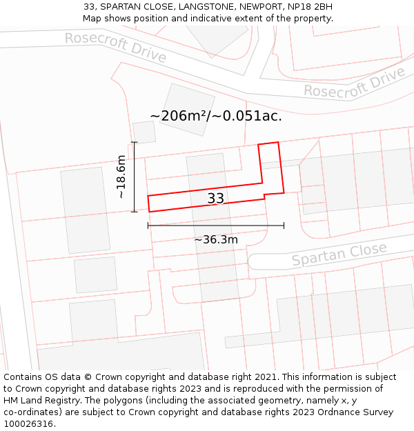 33, SPARTAN CLOSE, LANGSTONE, NEWPORT, NP18 2BH: Plot and title map