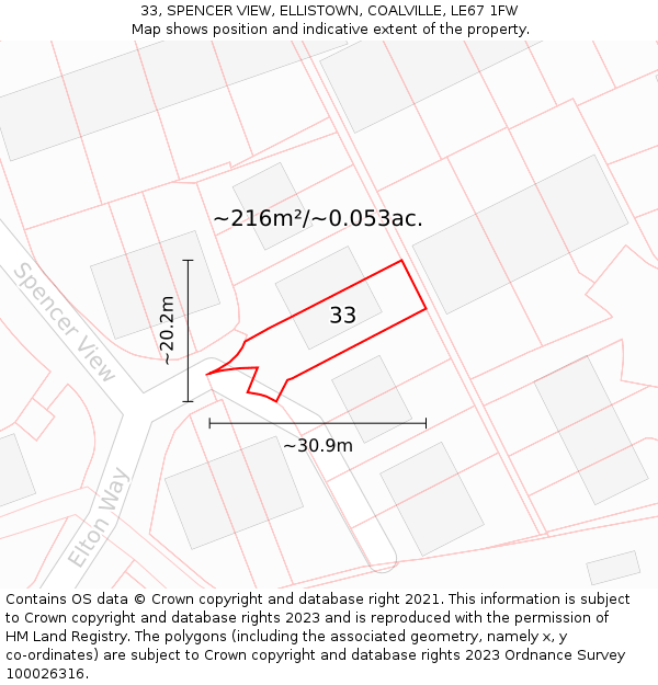 33, SPENCER VIEW, ELLISTOWN, COALVILLE, LE67 1FW: Plot and title map