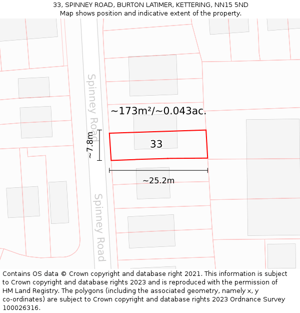33, SPINNEY ROAD, BURTON LATIMER, KETTERING, NN15 5ND: Plot and title map