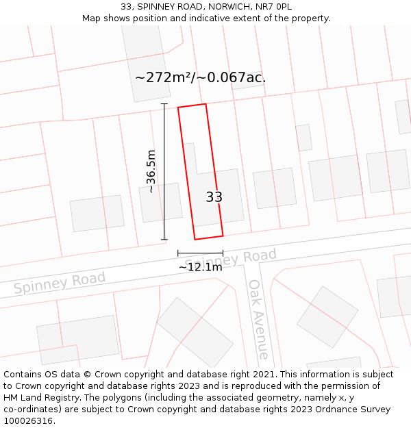 33, SPINNEY ROAD, NORWICH, NR7 0PL: Plot and title map