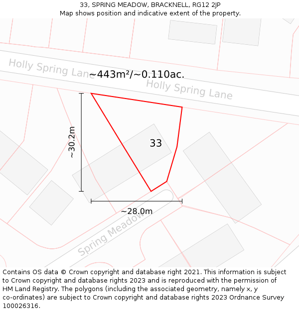 33, SPRING MEADOW, BRACKNELL, RG12 2JP: Plot and title map